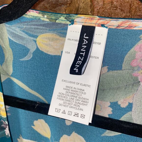 NWOT Jantzen Teal Blue Isn't It Romantic Floral Kimono Swim Cover-Up Women Small - Picture 5 of 8